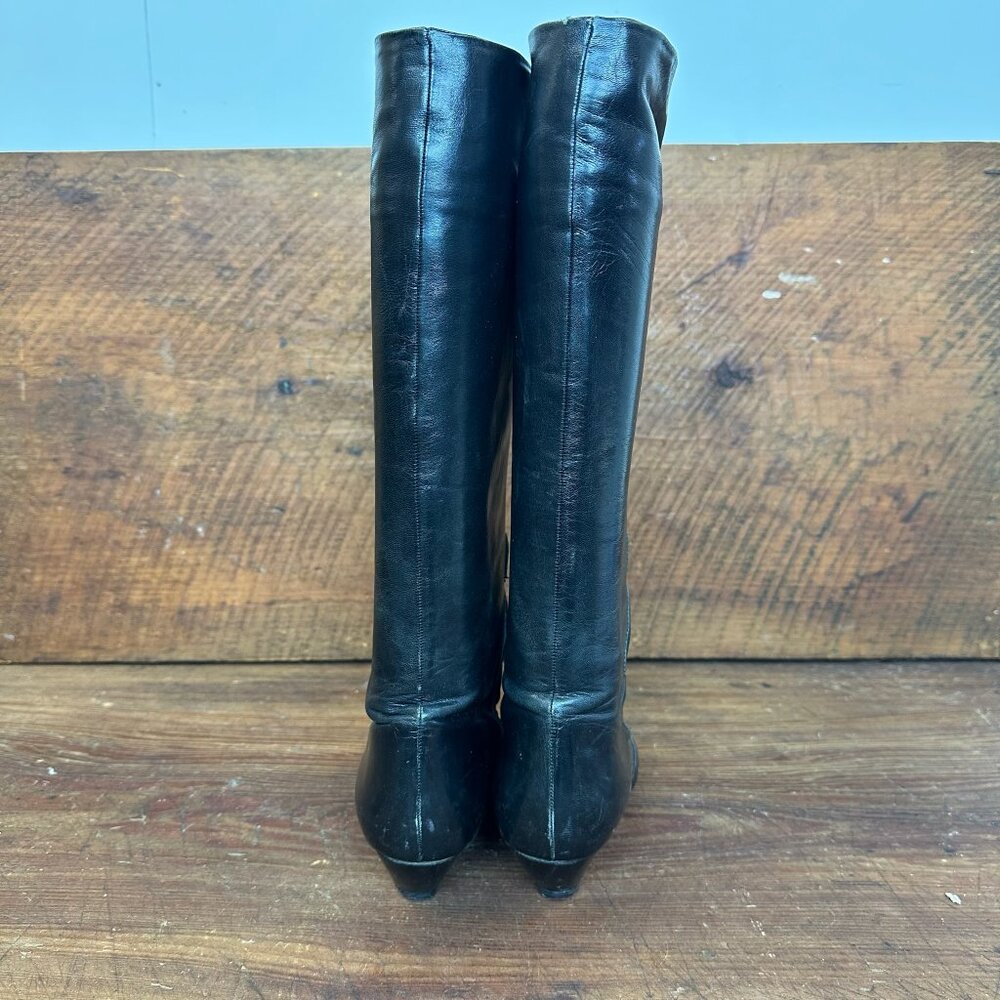 Walter Steiger Black Leather Knee High Boots Size 37 - Picture 3 of 13